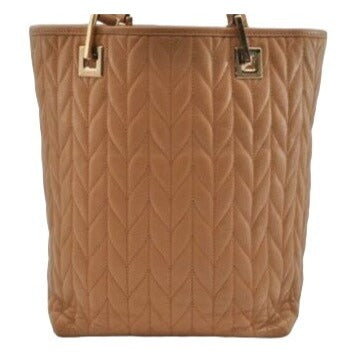 Gucci quilted camel leather, medium sized, two strap tote with bold chrome hardware