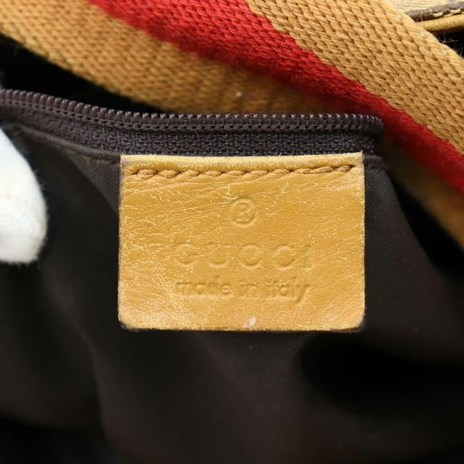 Gucci W Sarah Flip Top Two Handle Gold Striped Brown Gredcamel Strap Leather And Canvas With Bamboo