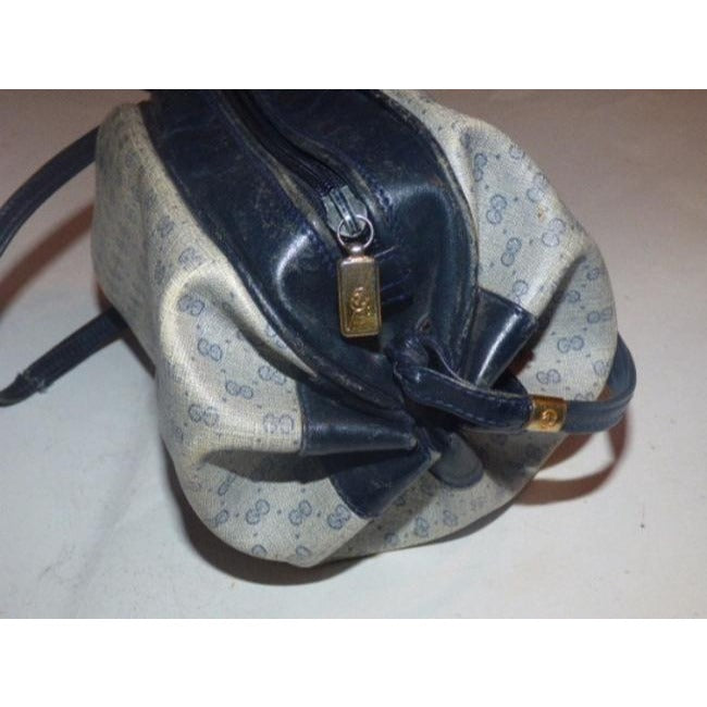 Gucci Vintage Blue Leather And Gg Leather Cross Body Barrel Bag