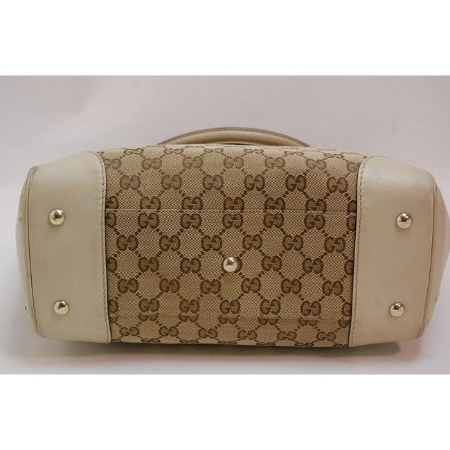 Gucci Vintage Brown Large Logo Print Canvas And White Leather With Red And Green