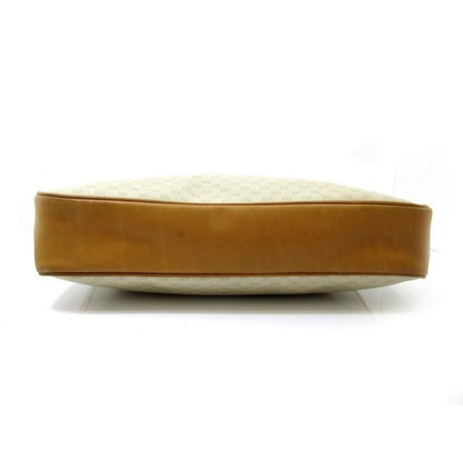 Gucci Vintage Ivory Coated Canvas With Camel Small G Logo Print And Camel Leather