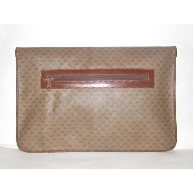 Gucci ,1970's - 1980's, Brown Leather Micro Guccissima Print Coated Canvas & Leather, Vintage XL Envelope Clutch