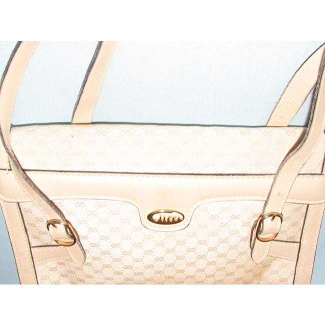 Gucci Vintage White Small G Logo Print Canvas And White Leather