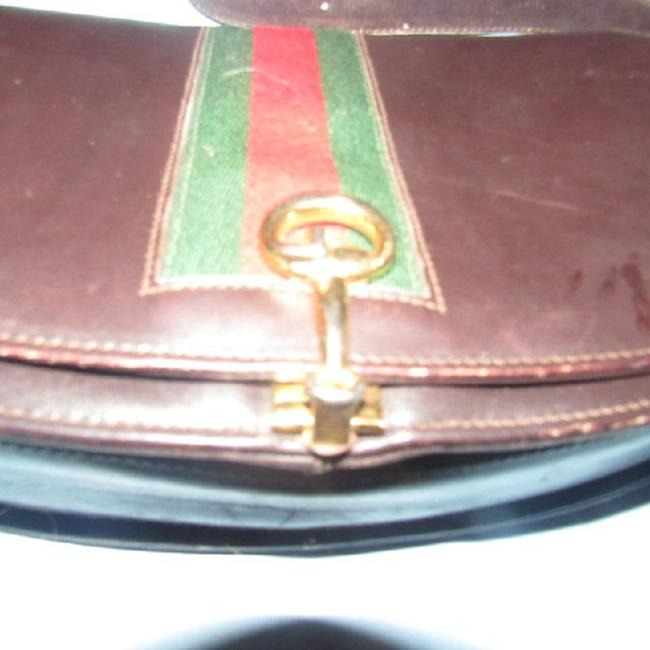Gucci Horsebit W Hinged Clasp Sherry Stripe Brown Leather Shoulder Bag