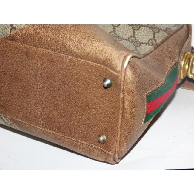 Gucci Sale Designer Purses Large G Logo Print Coated Canvas Brown Leather Red And Green Striped Sides
