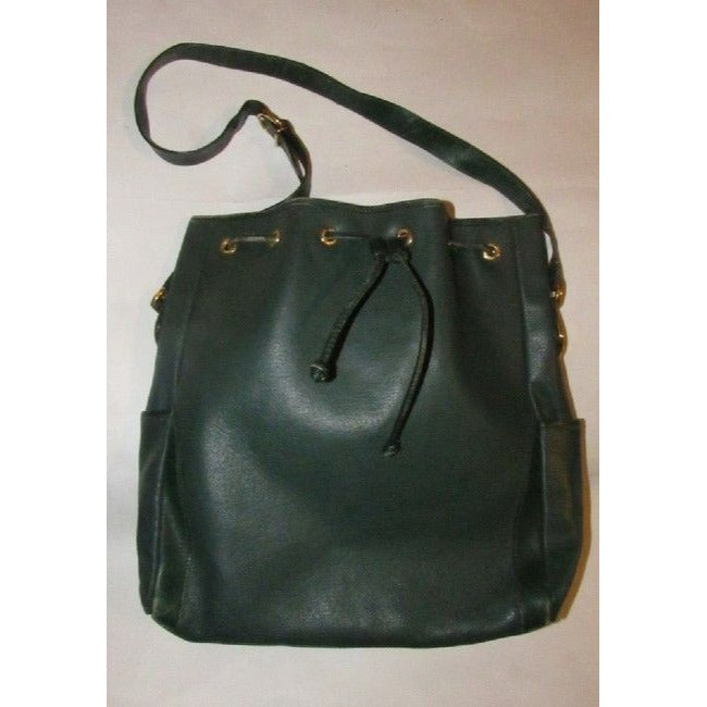 Gucci Horsebit Bucket Bag Xl Drawstring Accents Green W Gold Horseshoes Leather Satchel