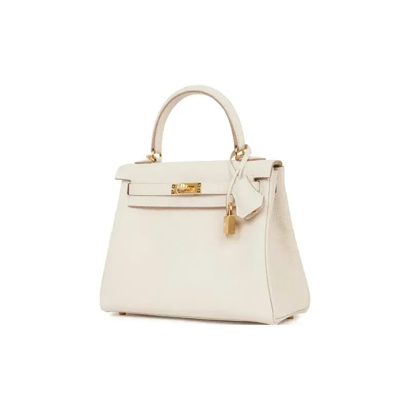 HERMES Kelly 25  cream Togo leather Bag Handbag (25,28)