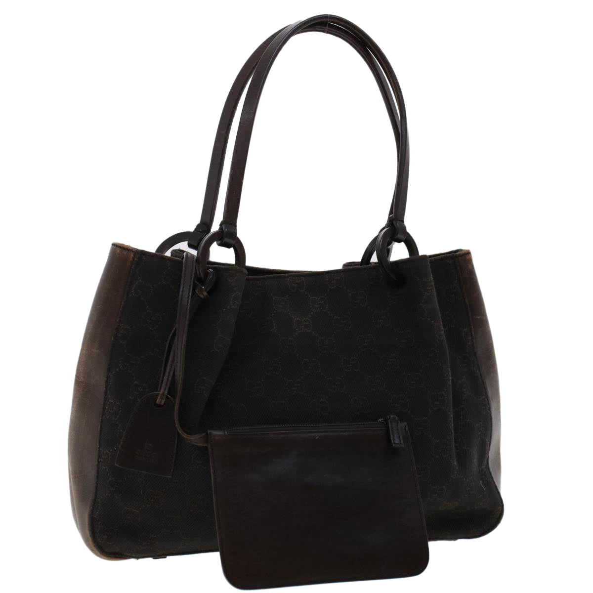 GUCCI GG Canvas Tote Bag Canvas Leather Dark Brown  fm2491