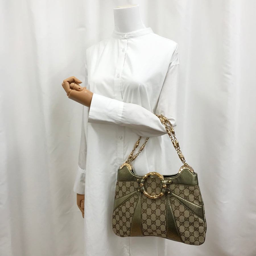 GUCCI Bamboo GG canvas 135962 Hand bag