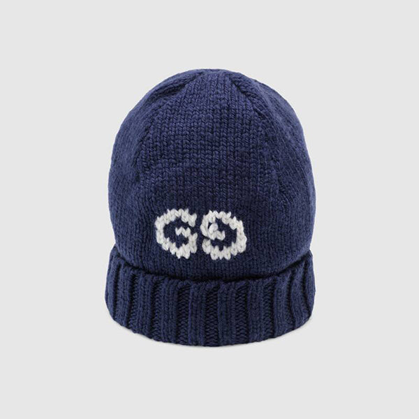 Gucci GG Logo Wool Beanie Hat in Midnight Blue