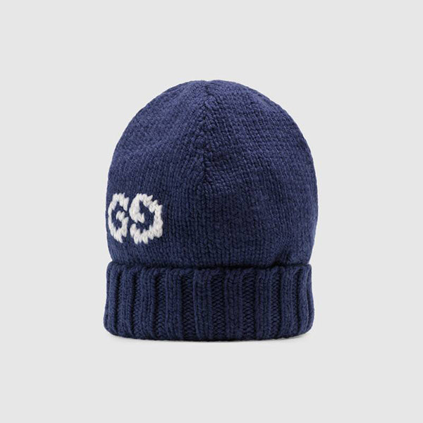 Gucci GG Logo Wool Beanie Hat in Midnight Blue