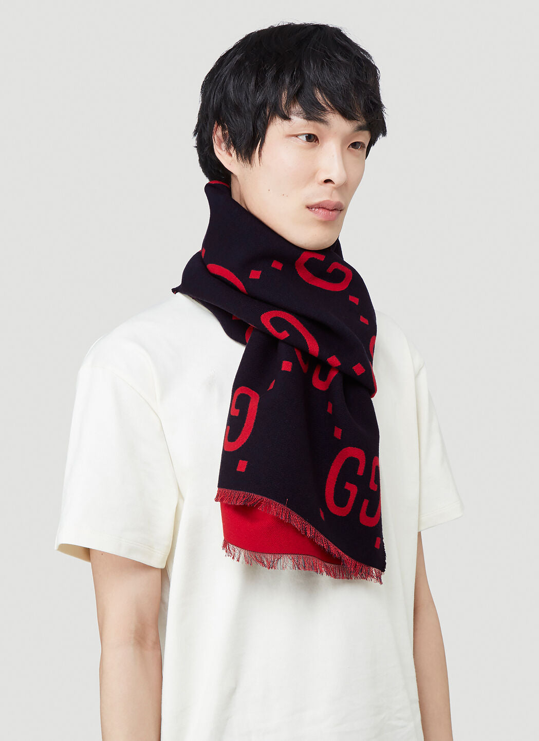 Gucci Men Gg Logo Wool Scarf