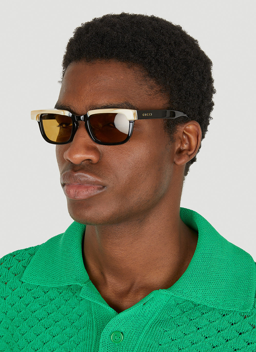 Gucci Men Contrast Trims Rectangular Sunglasses