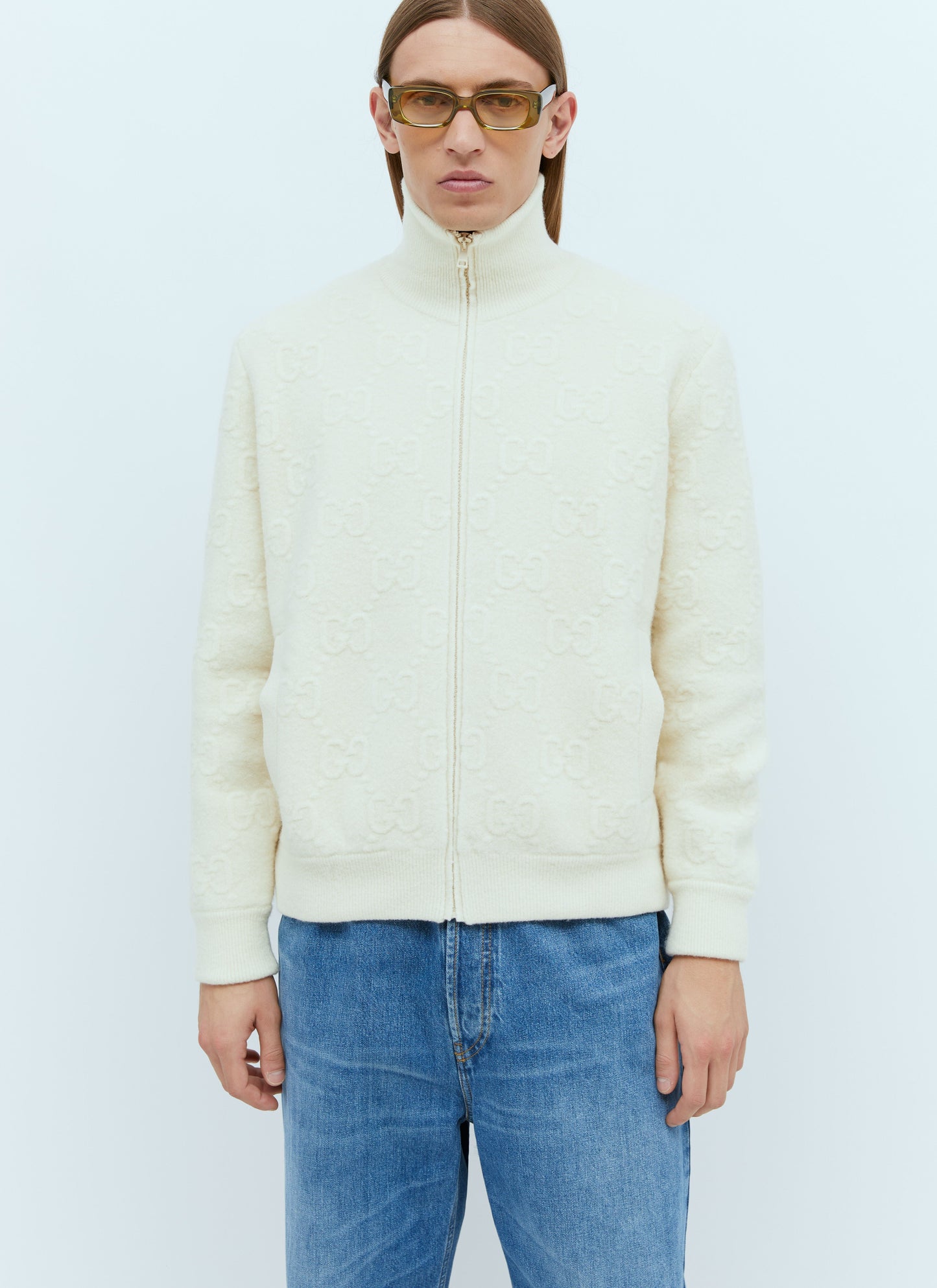 Gucci Men Gg Felted Wool Knit Jacket