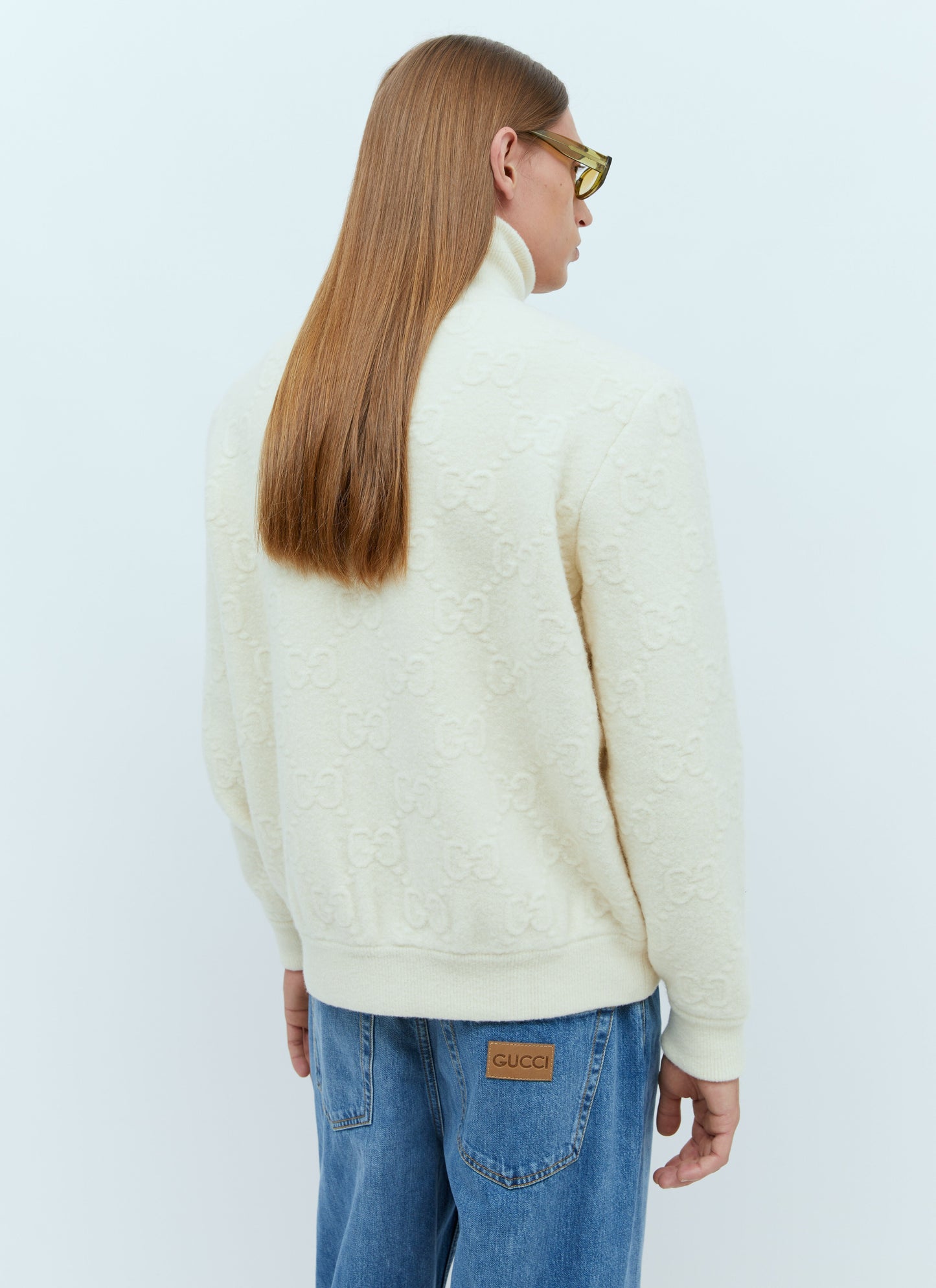 Gucci Men Gg Felted Wool Knit Jacket