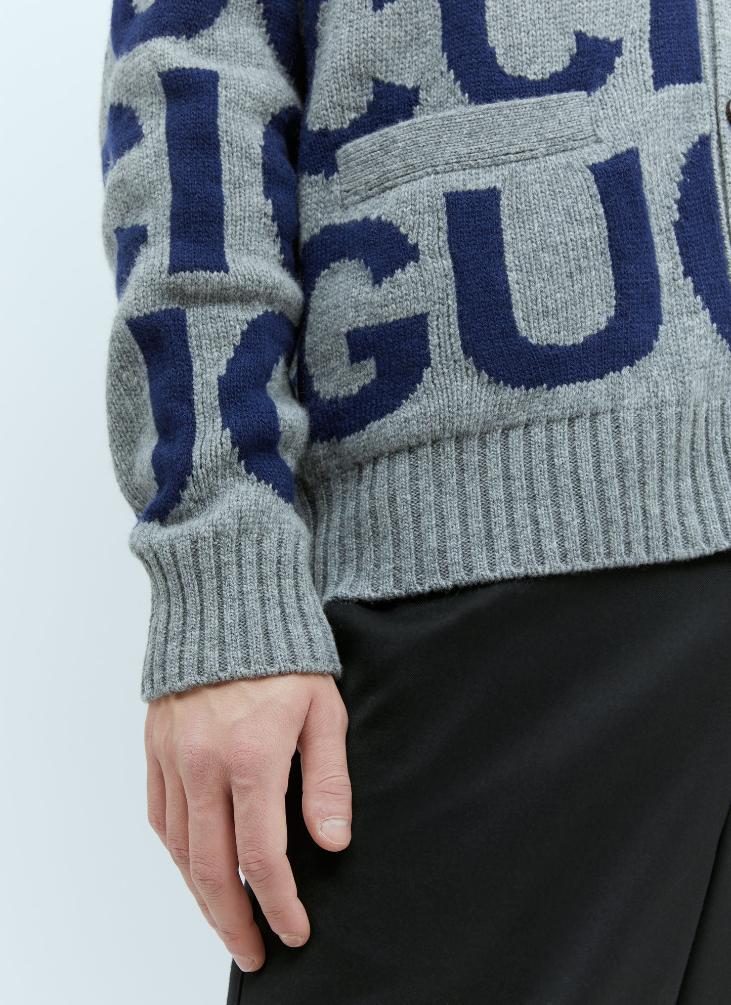 Gucci Men Logo Intarsia Wool Cardigan