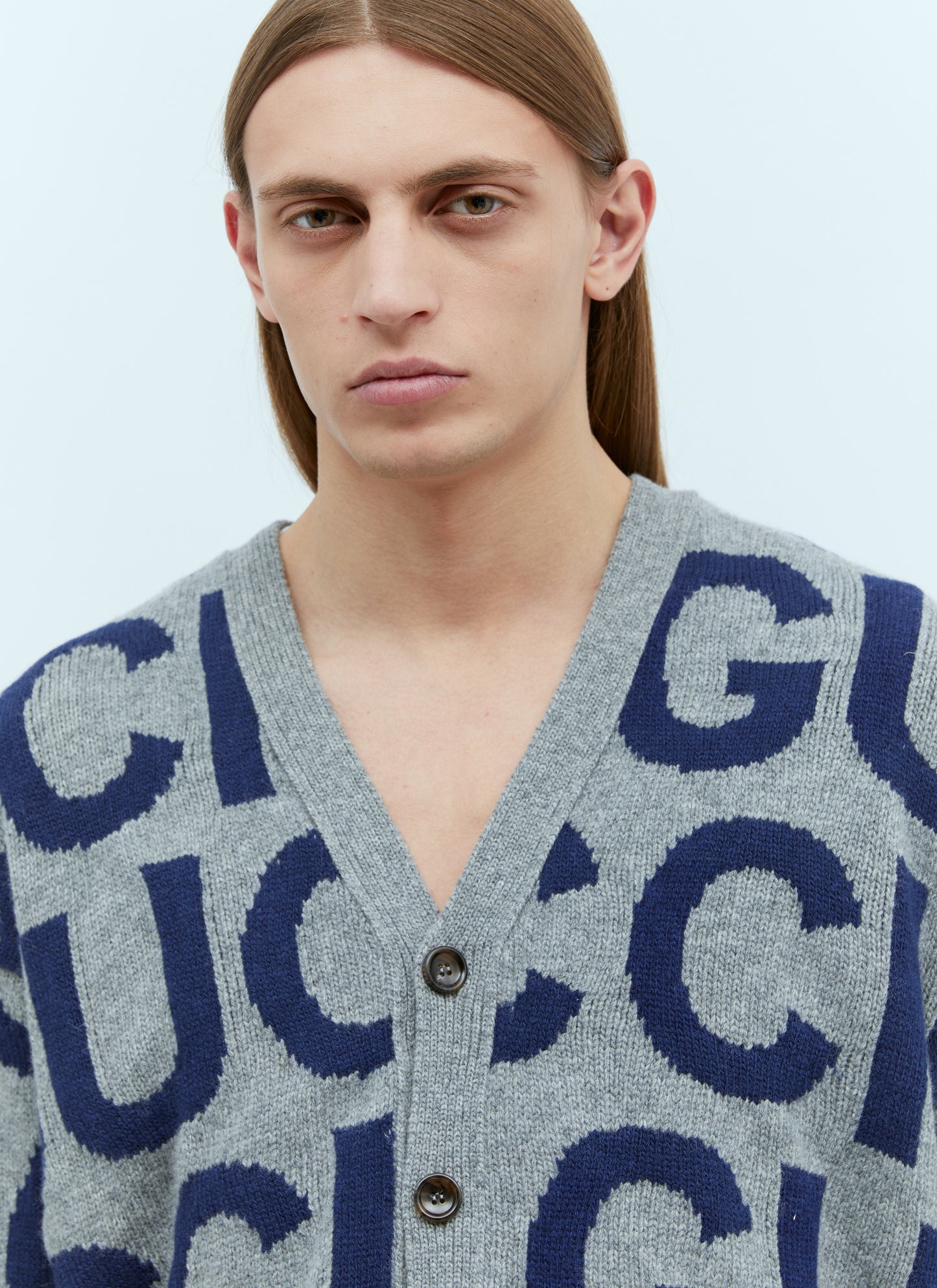 Gucci Men Logo Intarsia Wool Cardigan