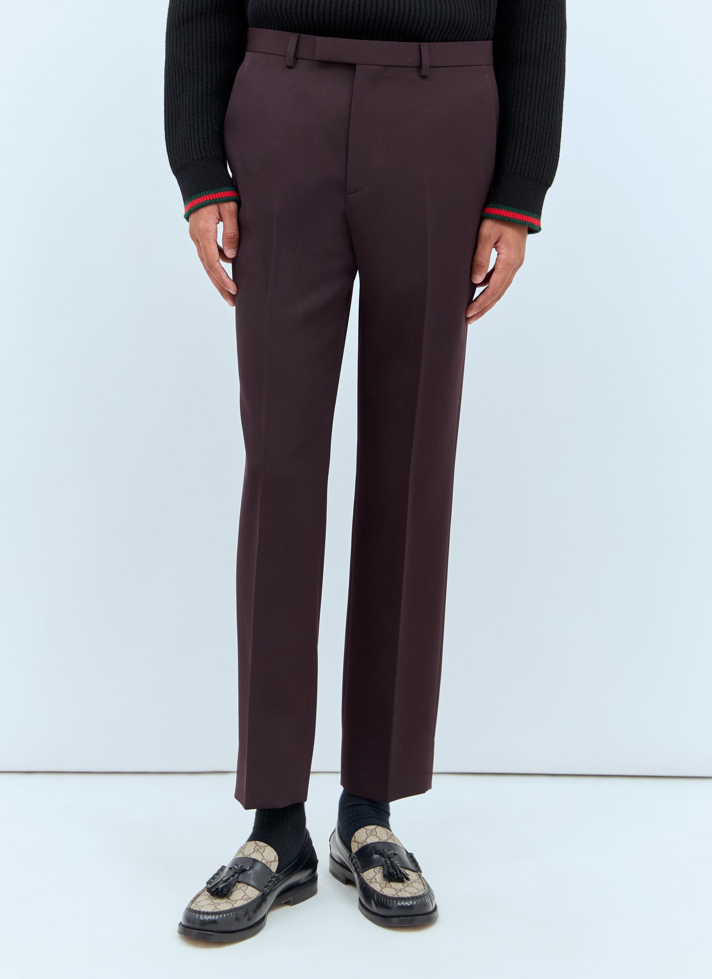 Gucci Men Logo Embroidery Wool Pants