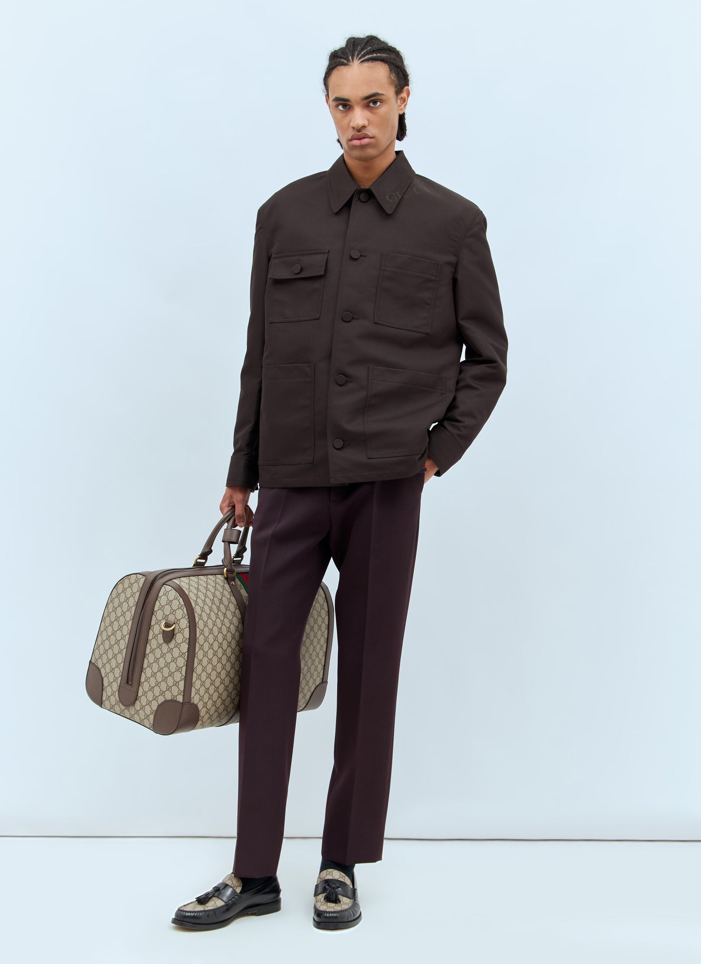 Gucci Men Logo Embroidery Wool Pants