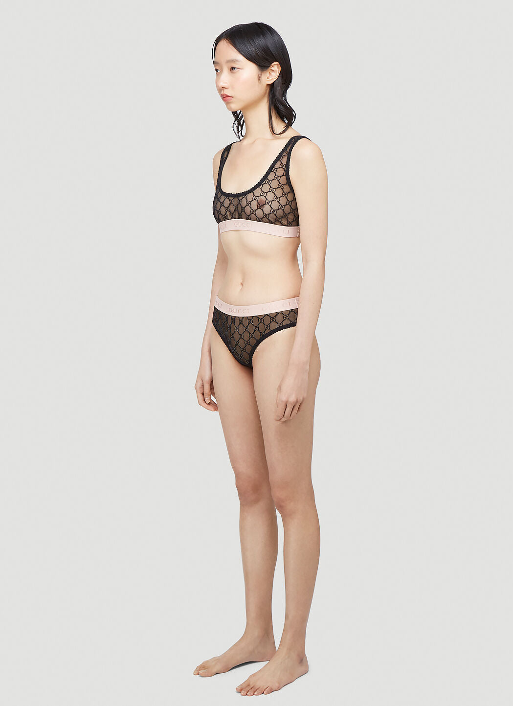 Gucci Women Gg Logo Sheer-Lace Lingerie Set