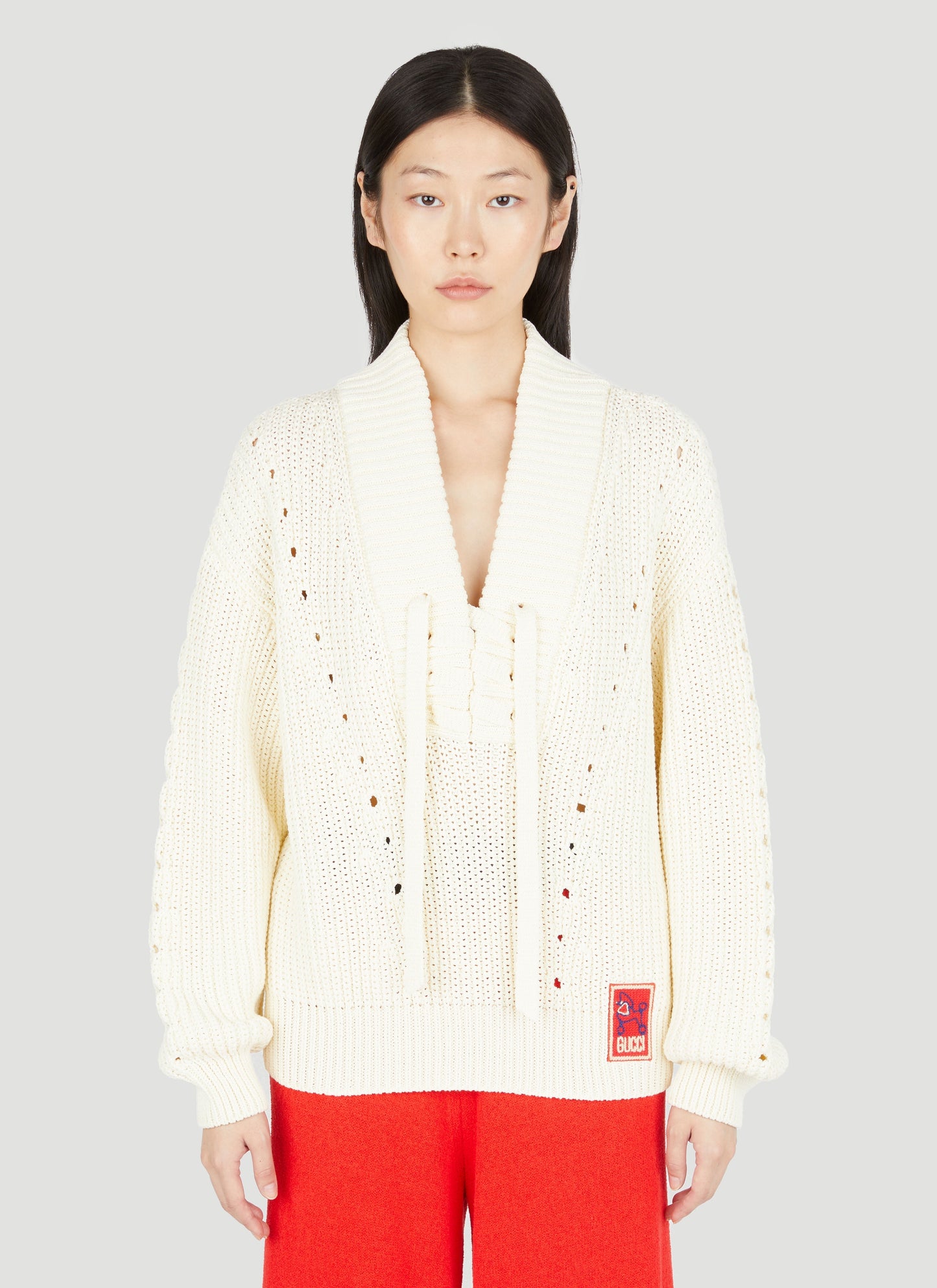 Gucci Women Lace-Up Knit Sweater