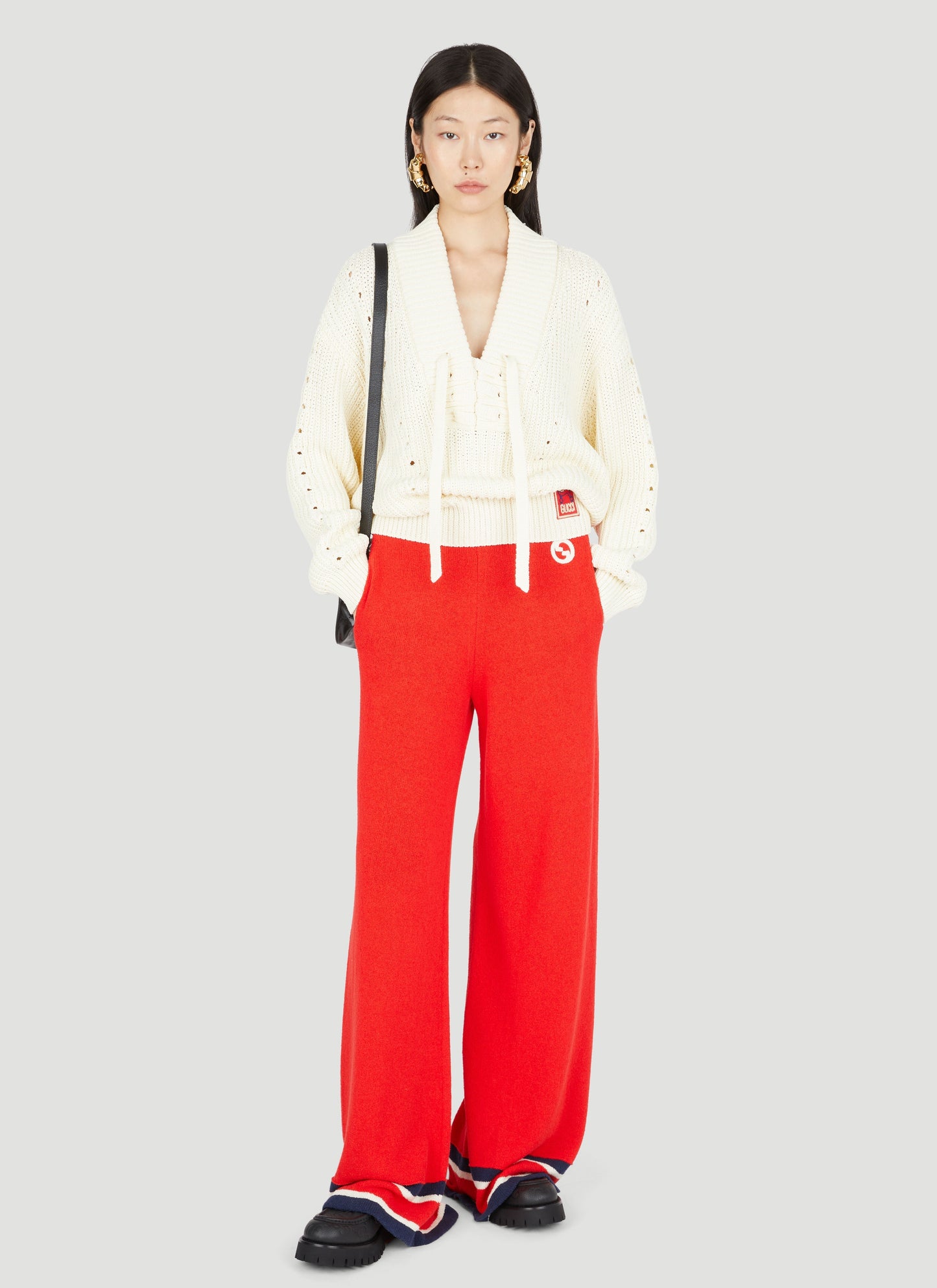 Gucci Women Lace-Up Knit Sweater