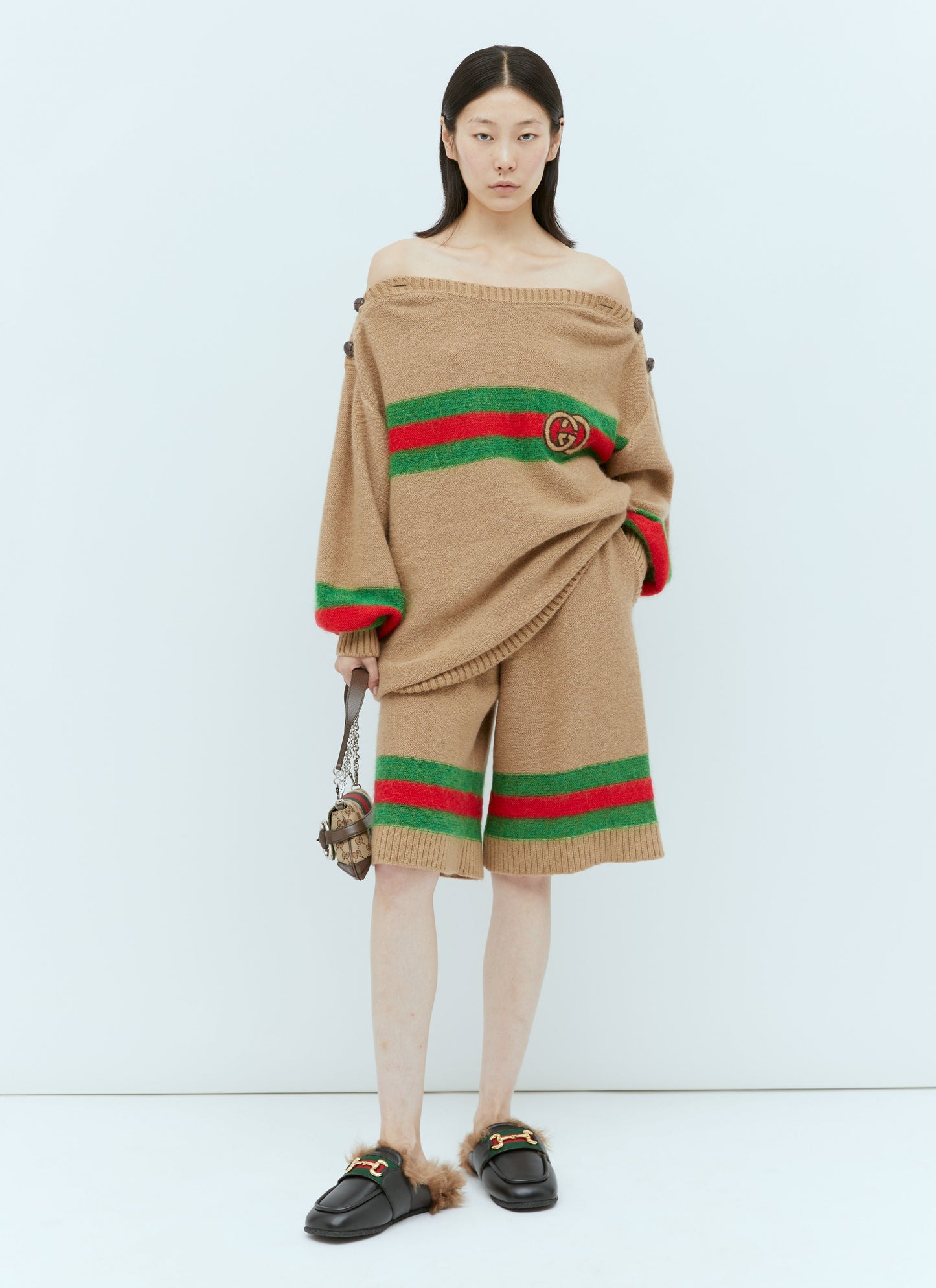 Gucci Women Interlocking Gg Wool Mohair Bermuda Shorts