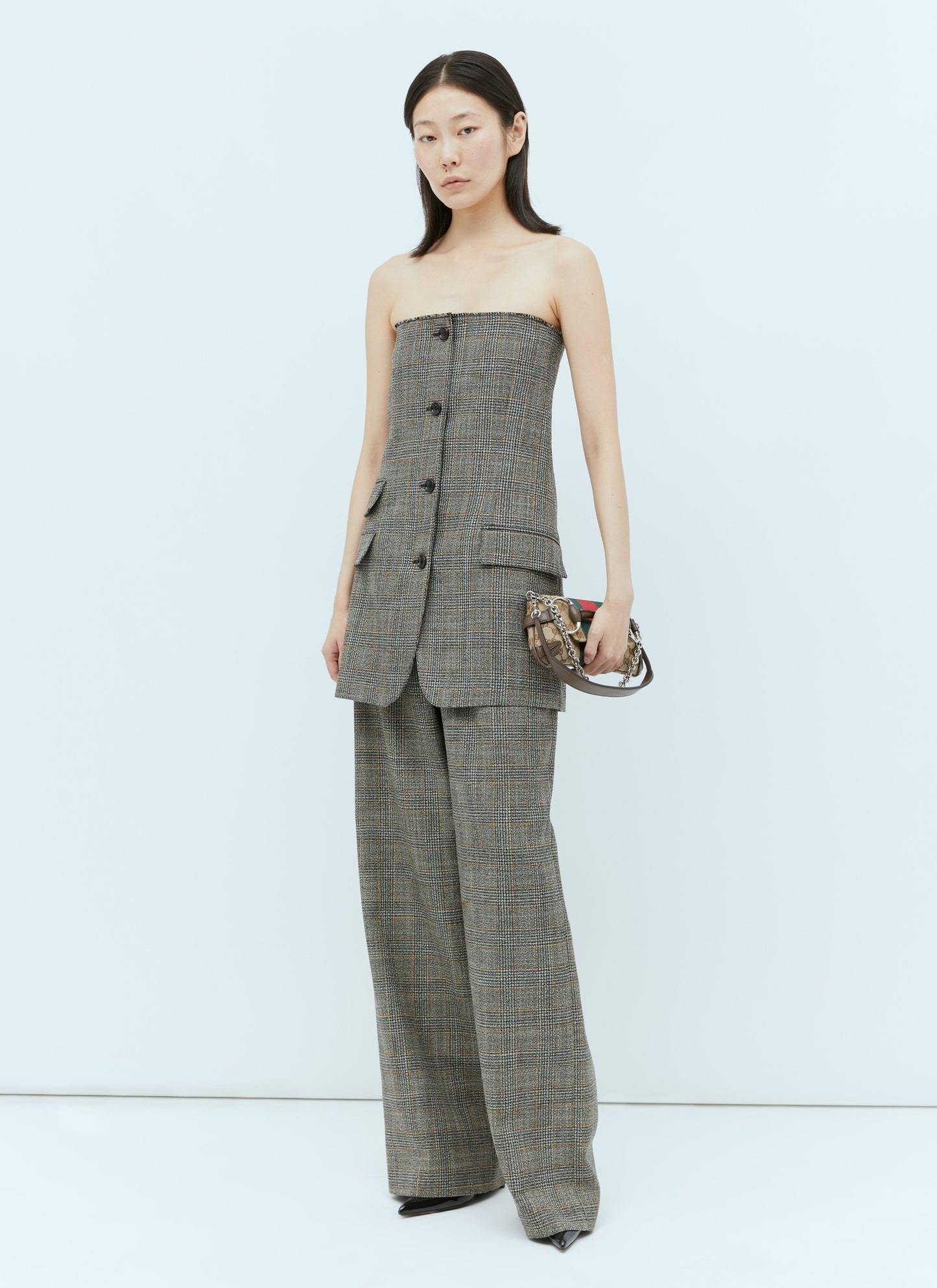 Gucci Women Prince Of Wales Wool Mini Dress