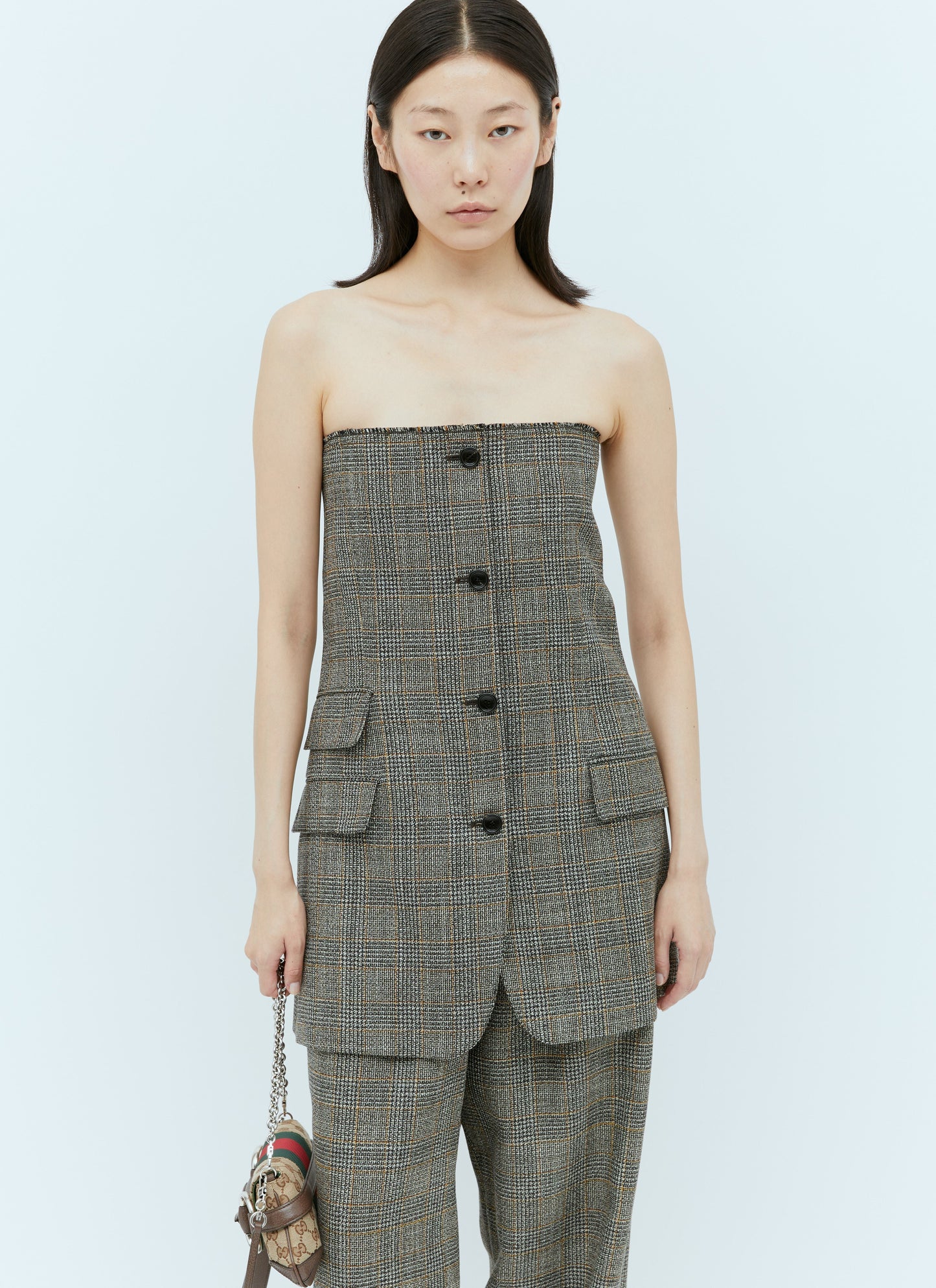 Gucci Women Prince Of Wales Wool Mini Dress