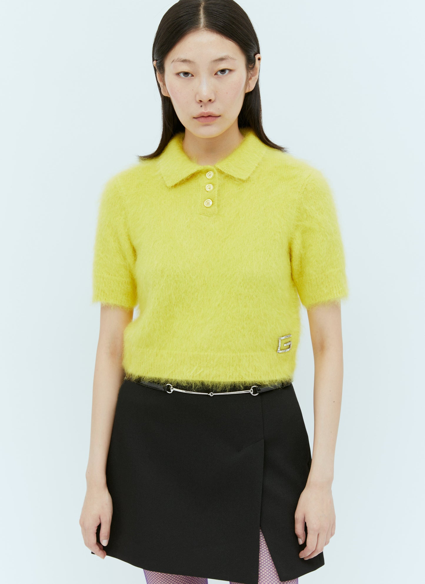 Gucci Women Crystal Embellished Logo Polo Top