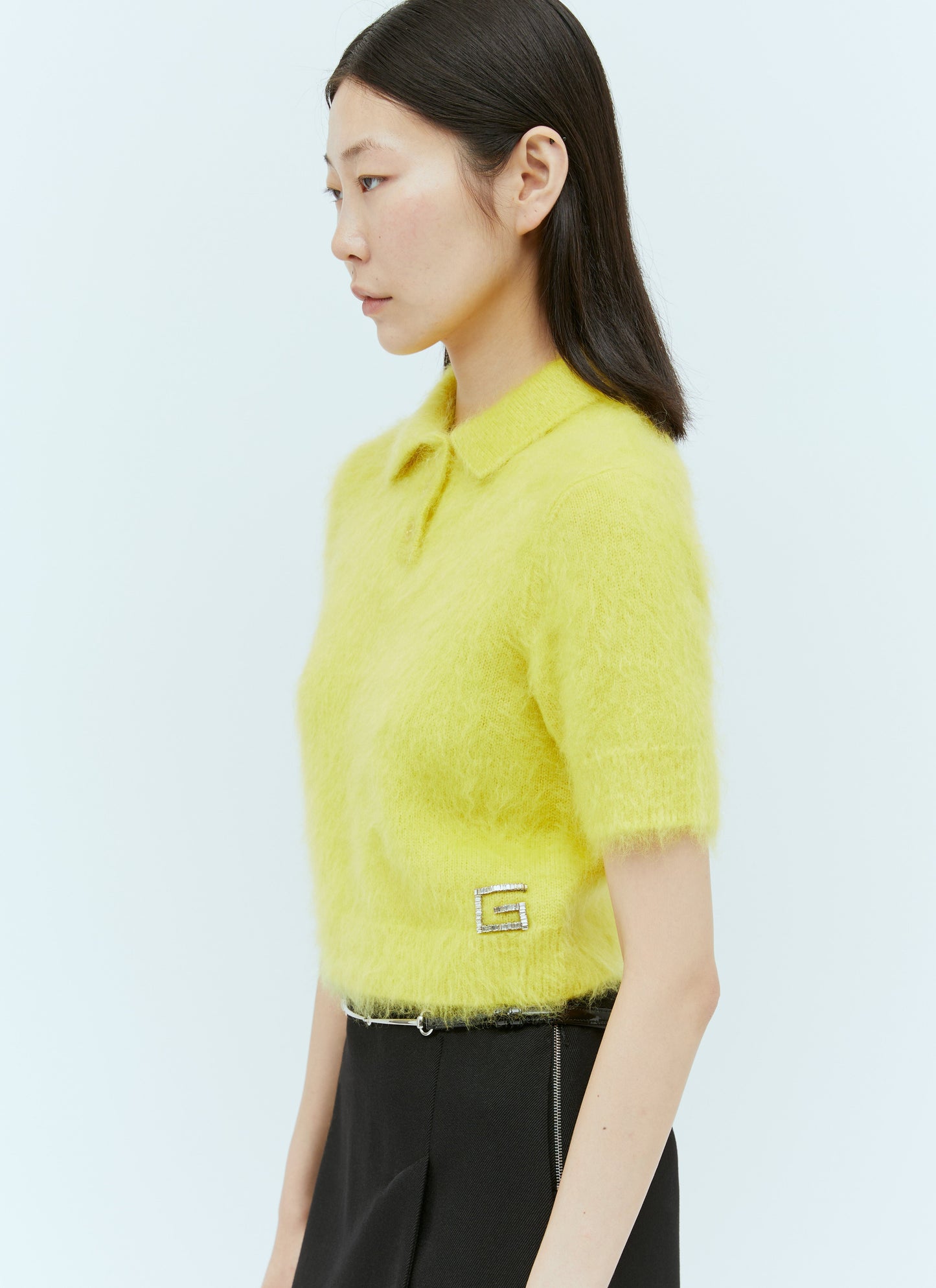Gucci Women Crystal Embellished Logo Polo Top