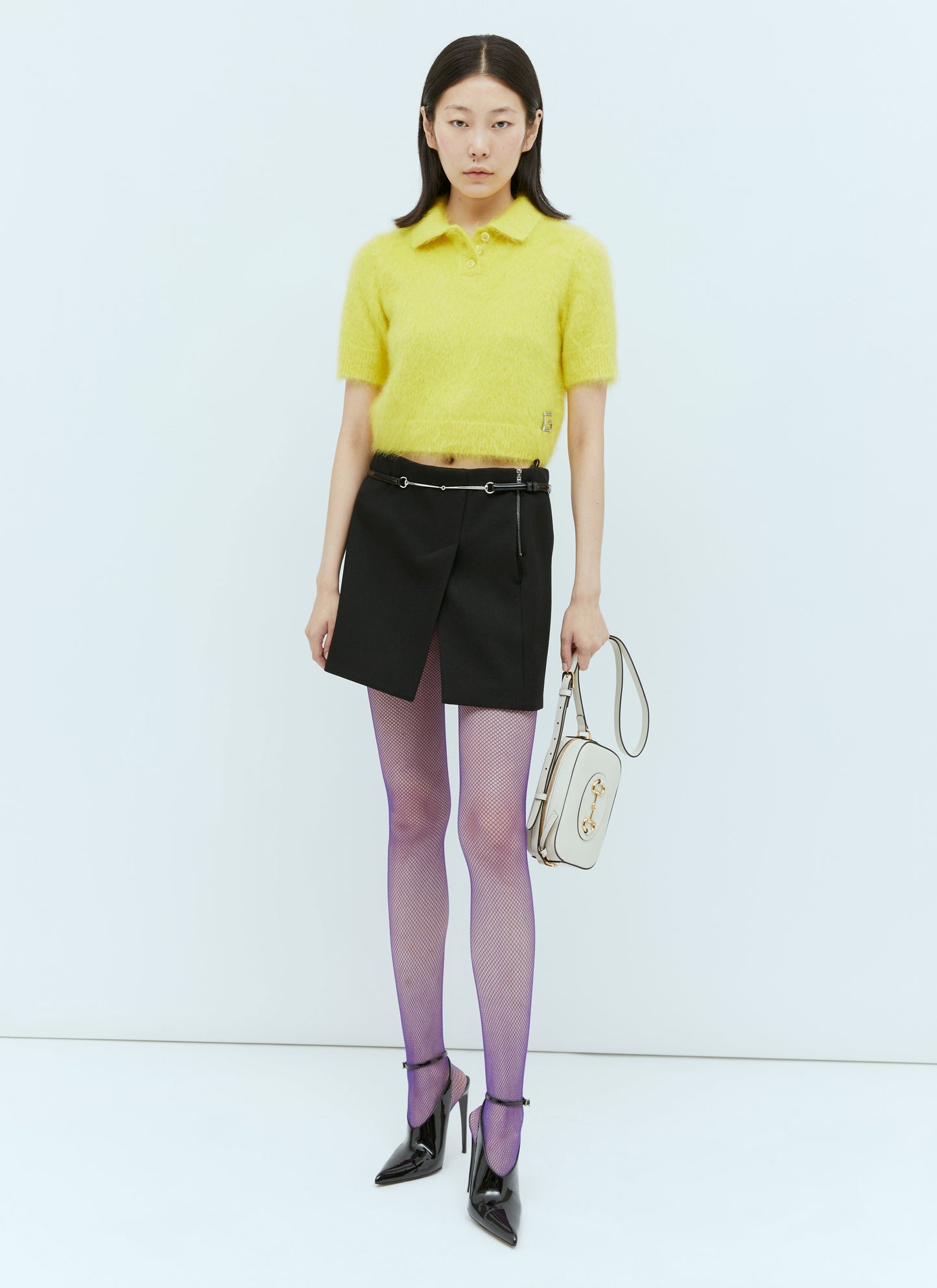 Gucci Women Crystal Embellished Logo Polo Top