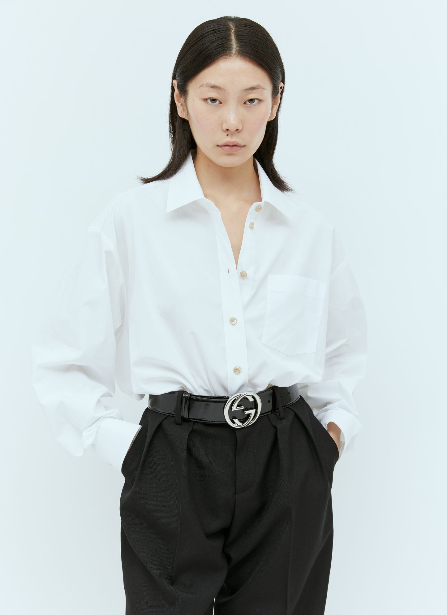 Gucci Women Interlocking G Buckle Leather Belt