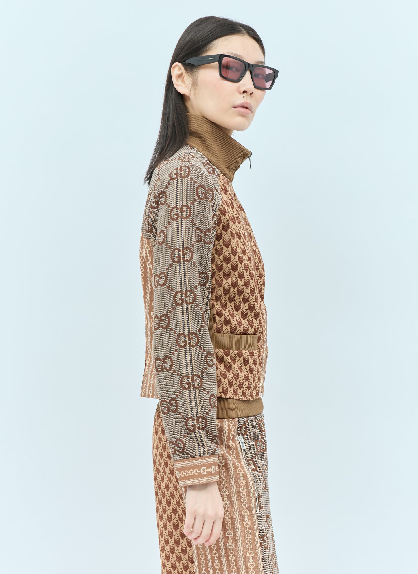 Gucci Women G Rhombus Jersey Jacquard Zip Jacket