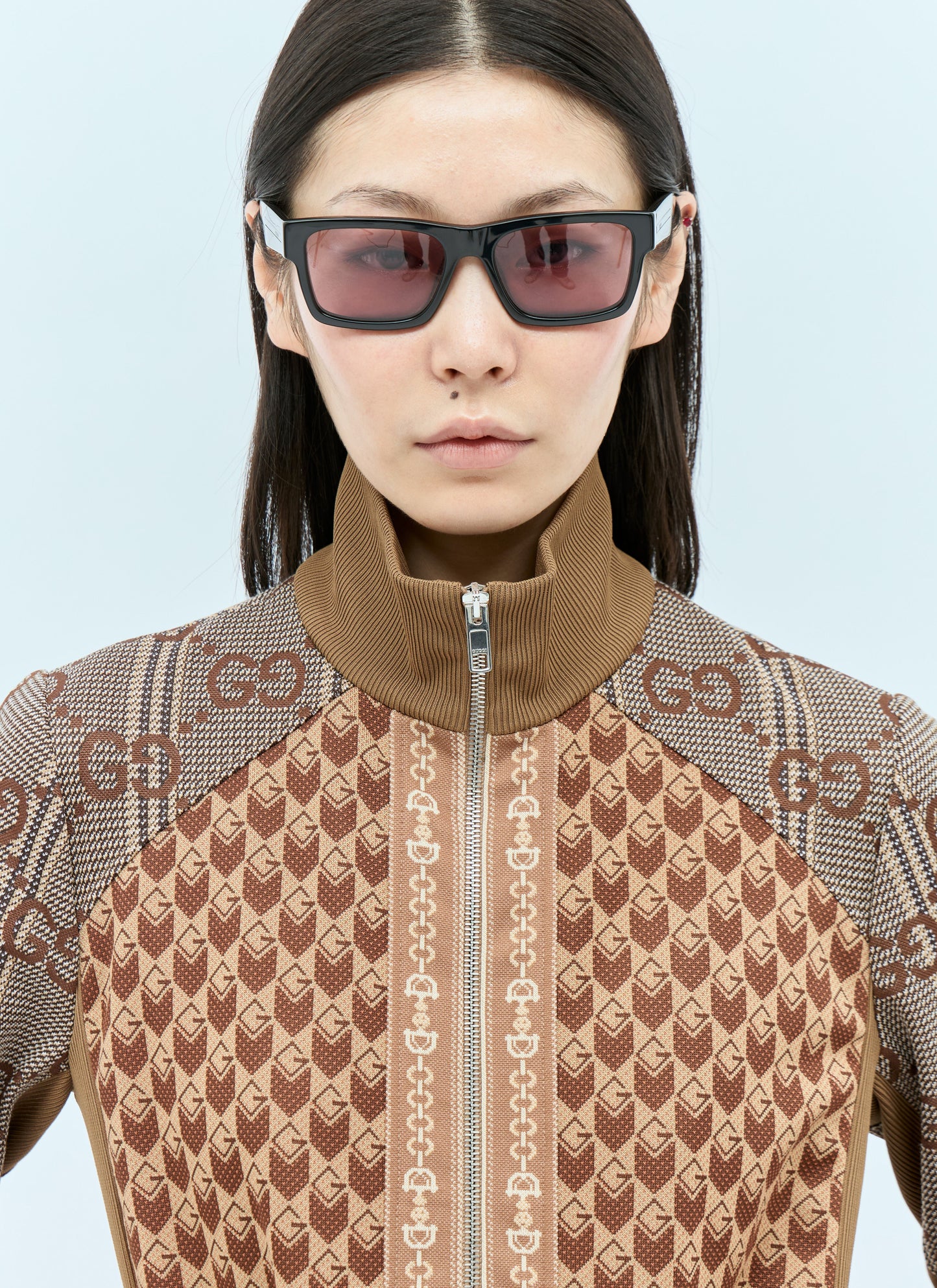 Gucci Women G Rhombus Jersey Jacquard Zip Jacket