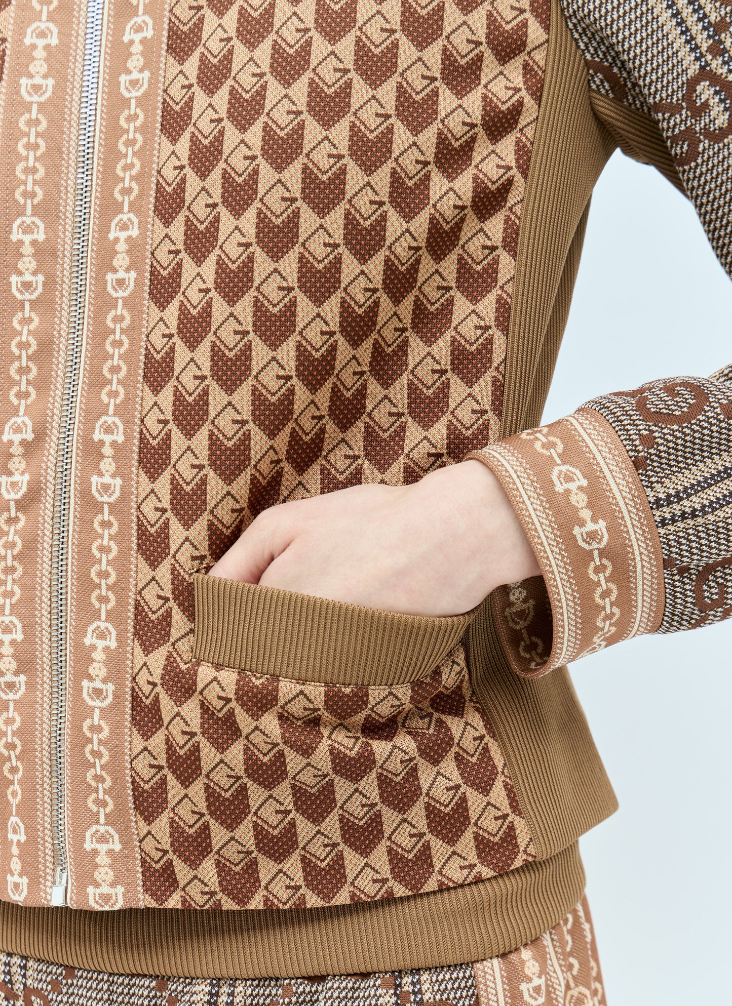Gucci Women G Rhombus Jersey Jacquard Zip Jacket