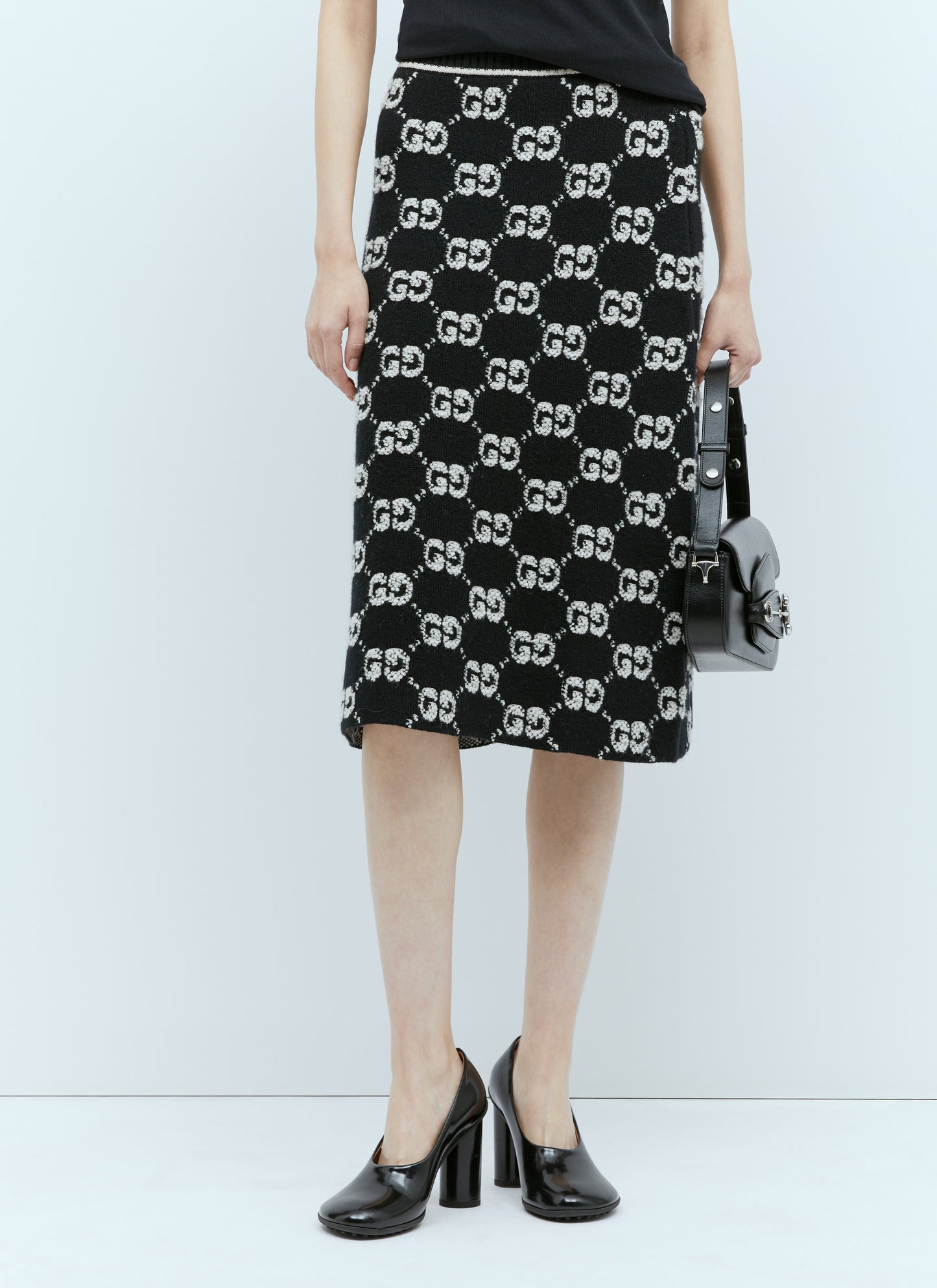Gucci Women Interlocking Gg Wool Midi Skirt