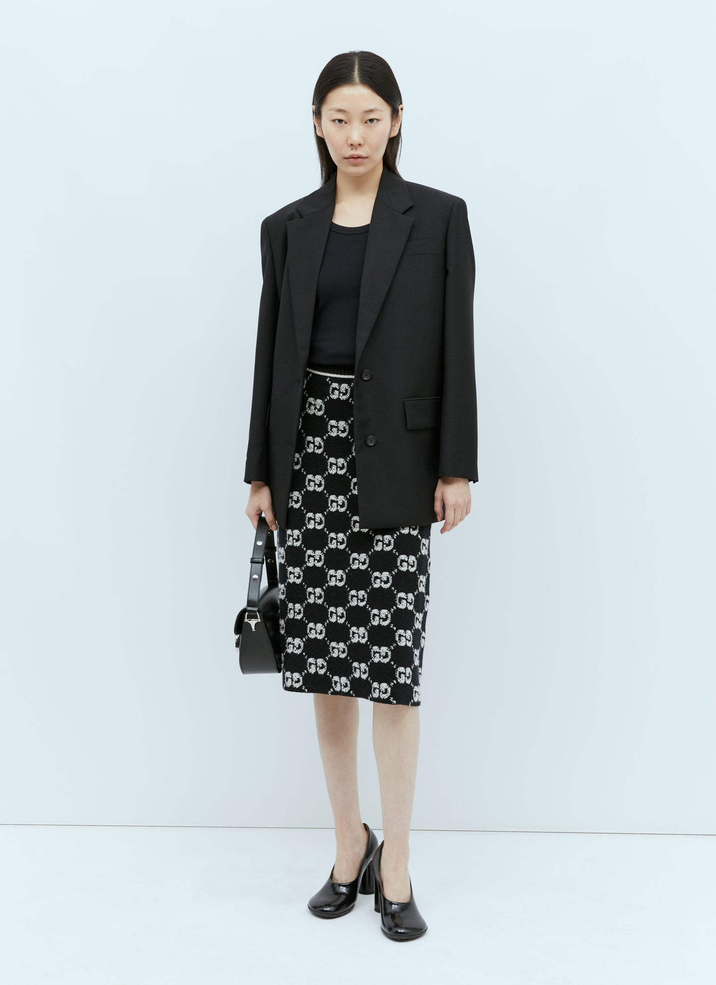 Gucci Women Interlocking Gg Wool Midi Skirt