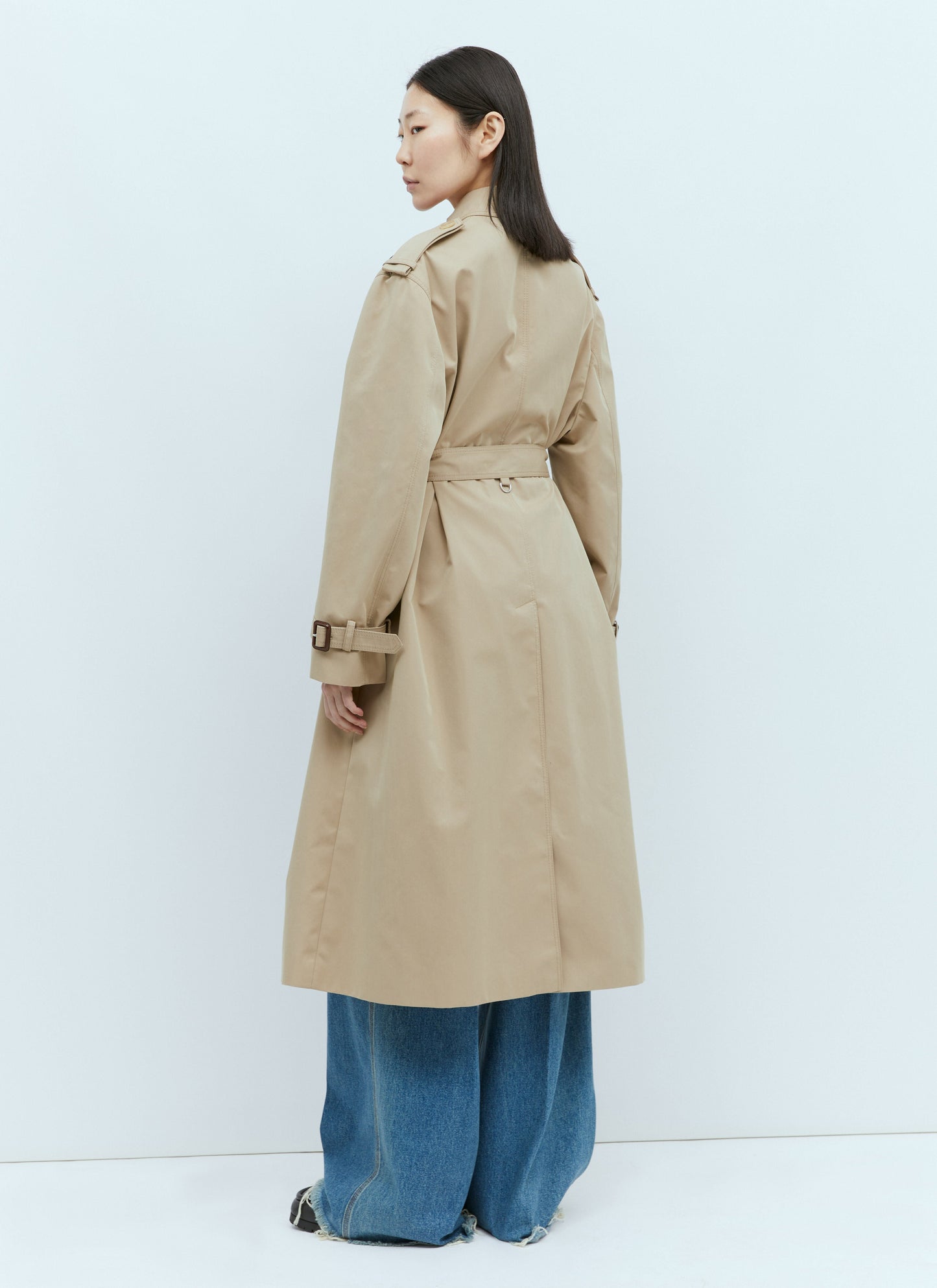 Gucci Women Gabardine Trench Coat With Web Stripe