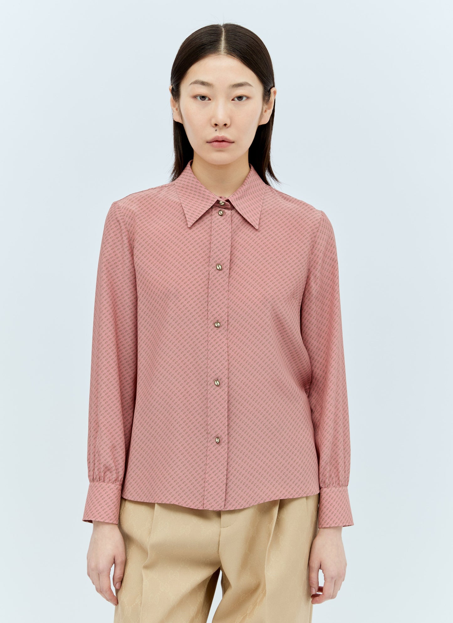 Gucci Women Micro G Print Silk Shirt