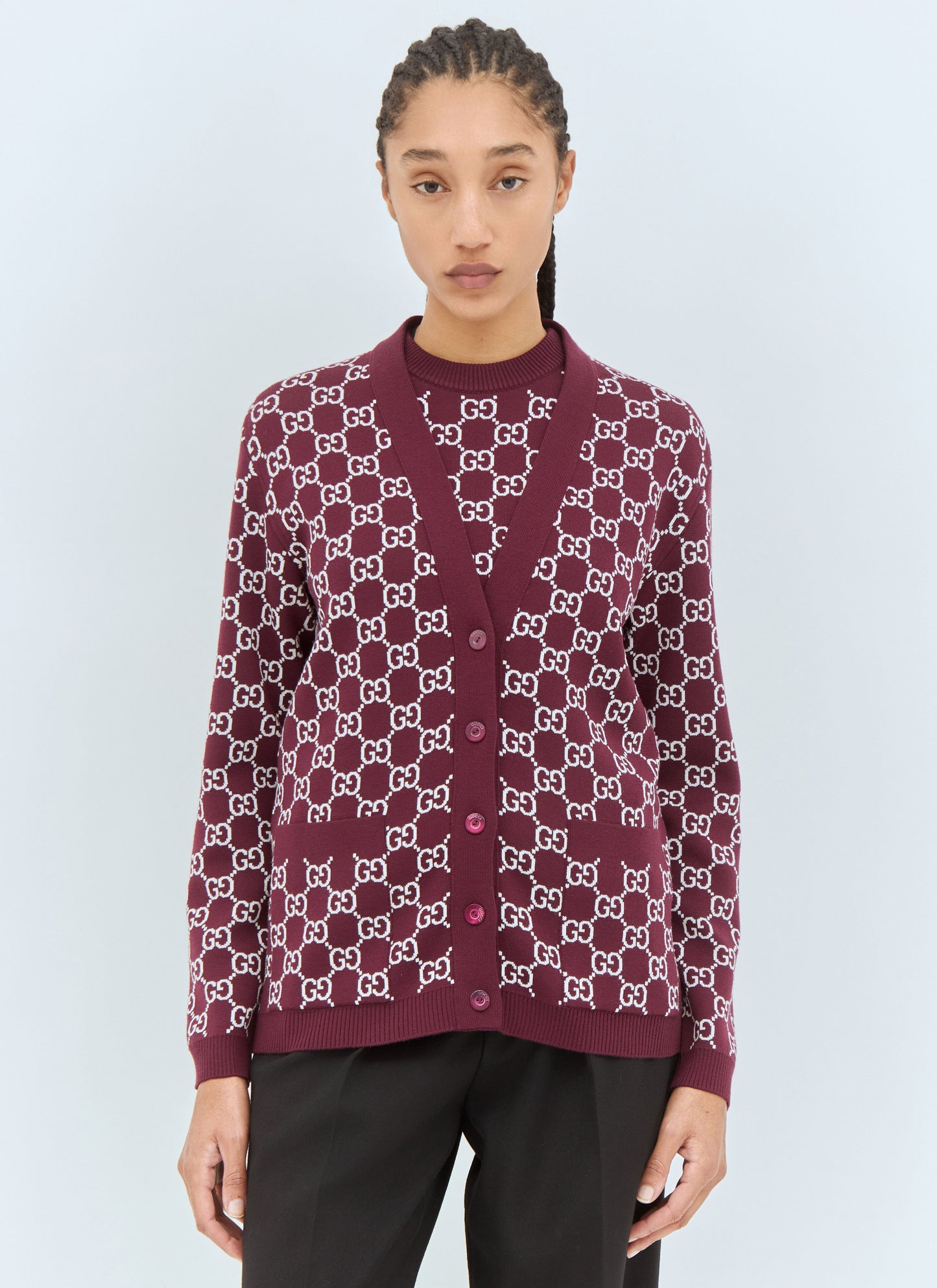 Gucci Women Reversible Gg Wool Jacquard Cardigan