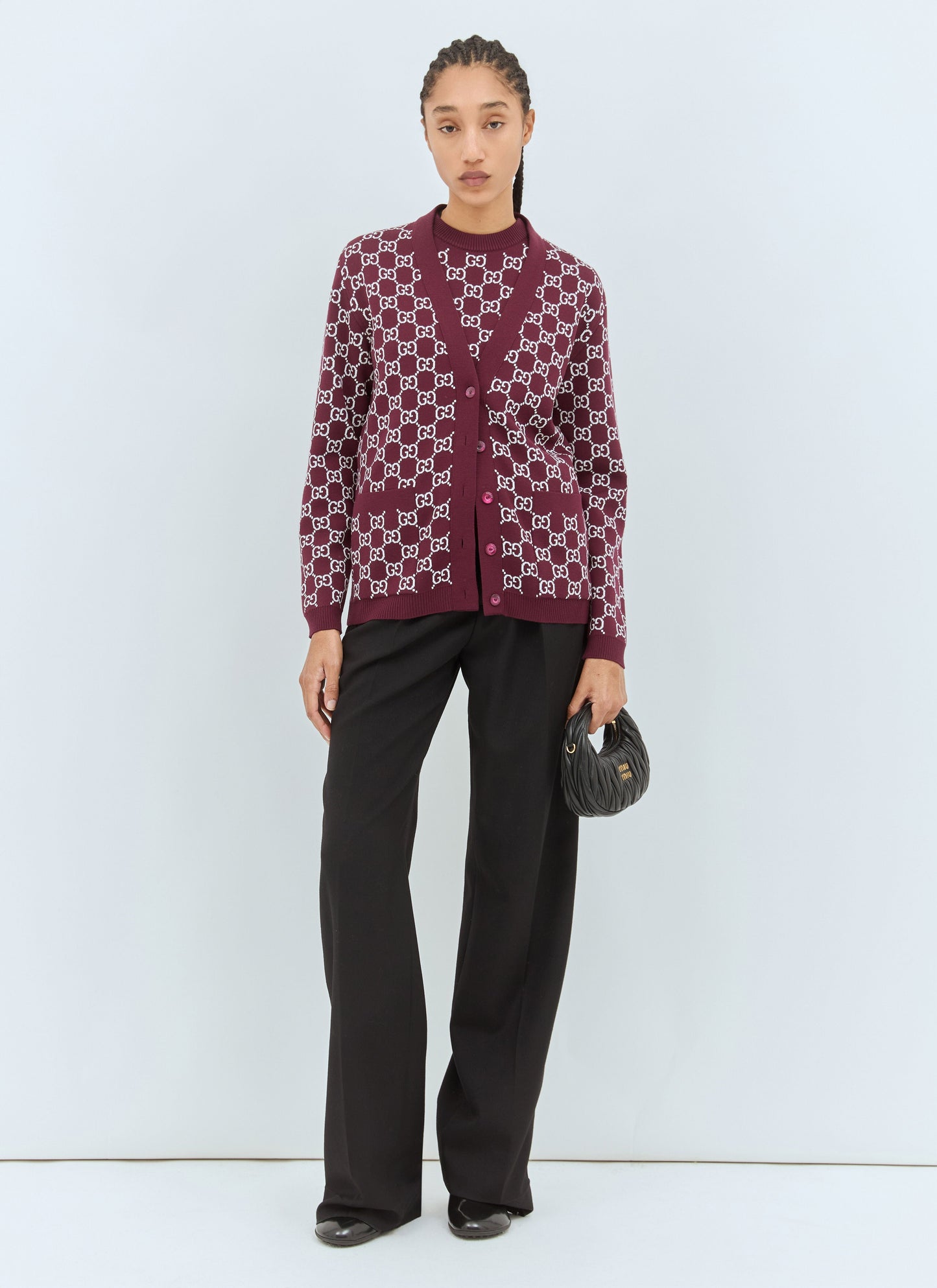 Gucci Women Reversible Gg Wool Jacquard Cardigan