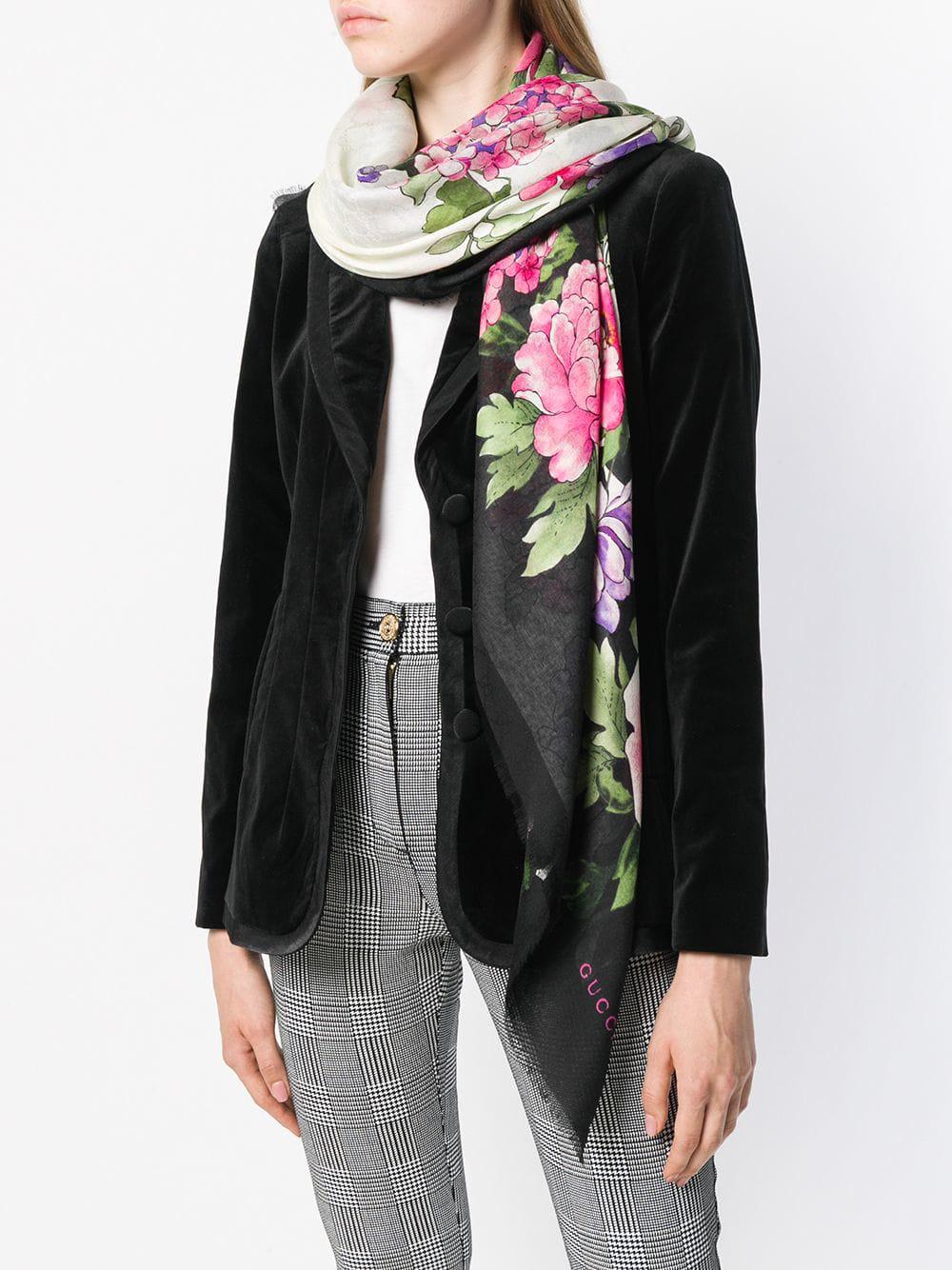 Gucci Rising Flower Silk Scarf in White