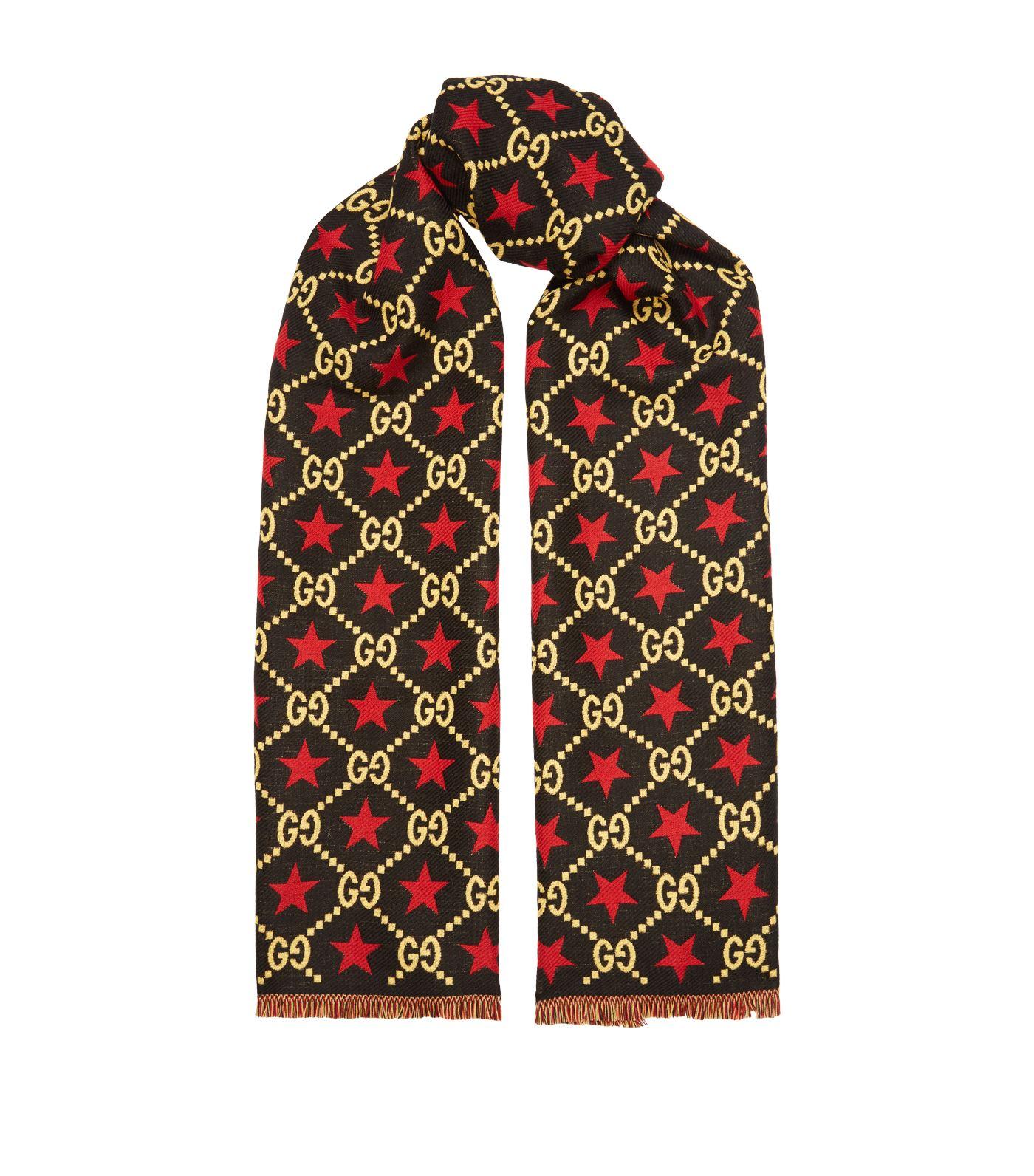 Gucci GG Stars Scarf in Black and Red