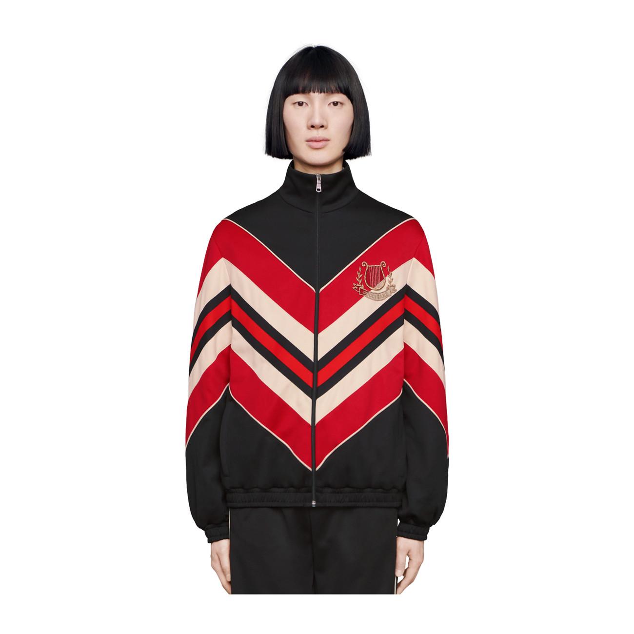 Gucci Chevron Red Stripe Track Jacket with Lyre in Black