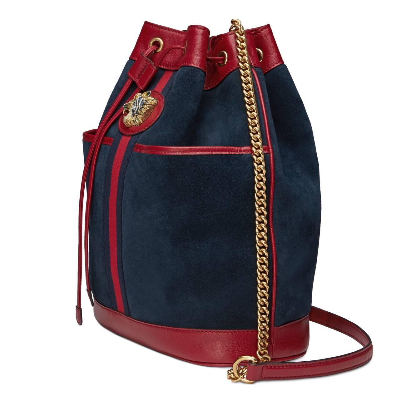 Gucci Bucket Rajah Medium Suede Hobo Bag in Blue