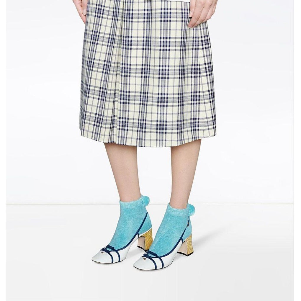 Gucci Cotton Ankle Socks with Pom-poms in Sky Blue