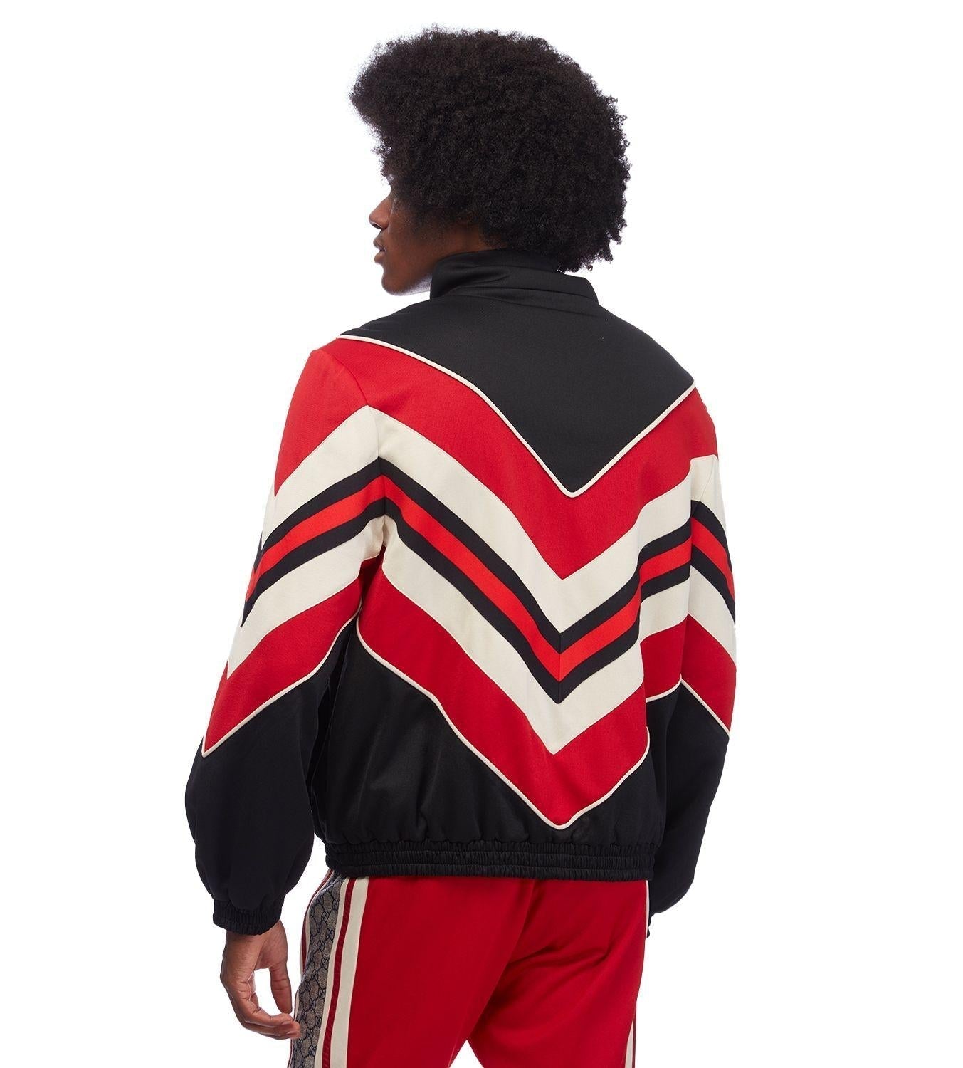 Gucci Chevron Red Stripe Track Jacket with Lyre in Black