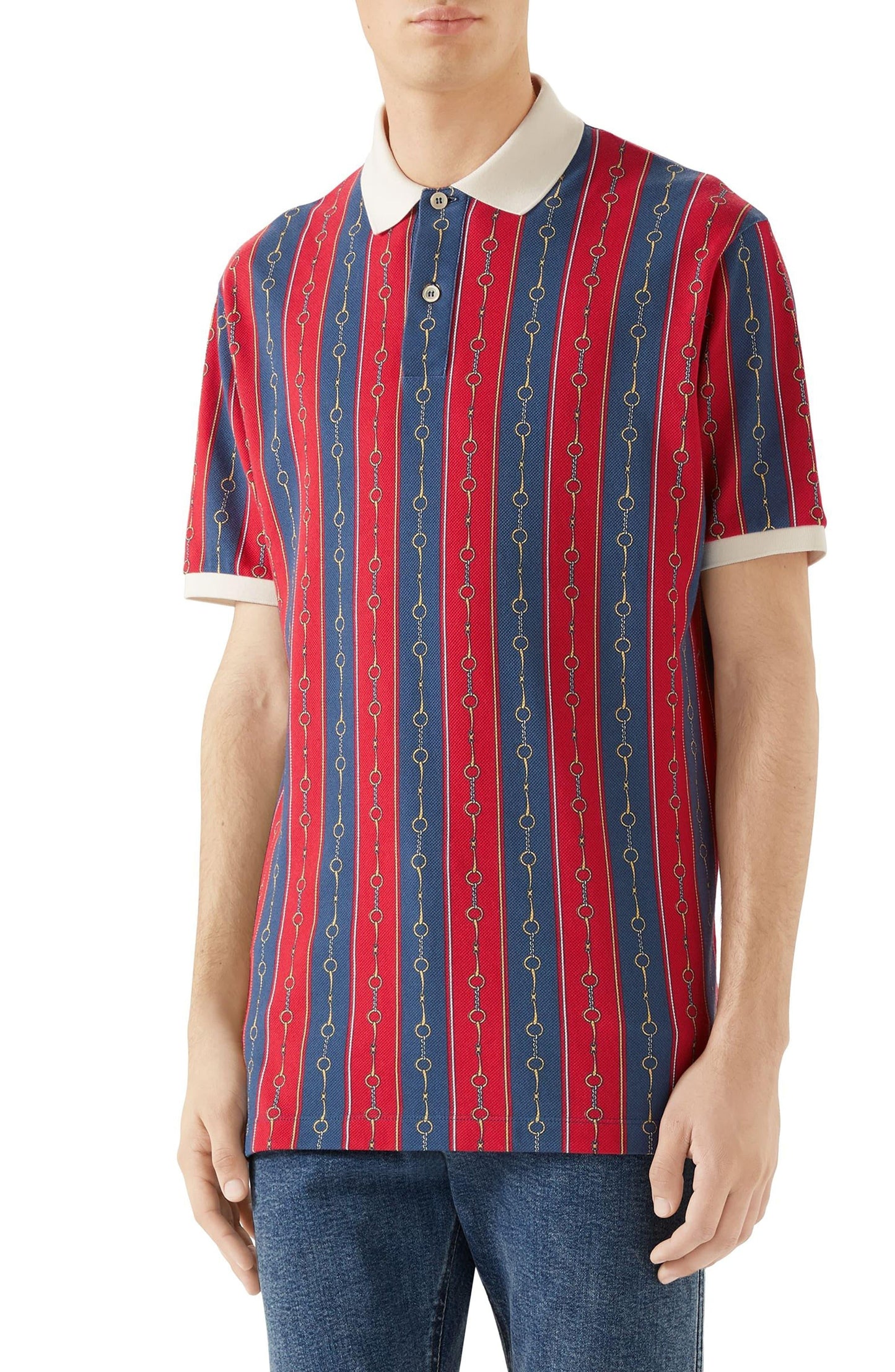 Gucci Horse-bit Chain Print Polo Shirt in Red