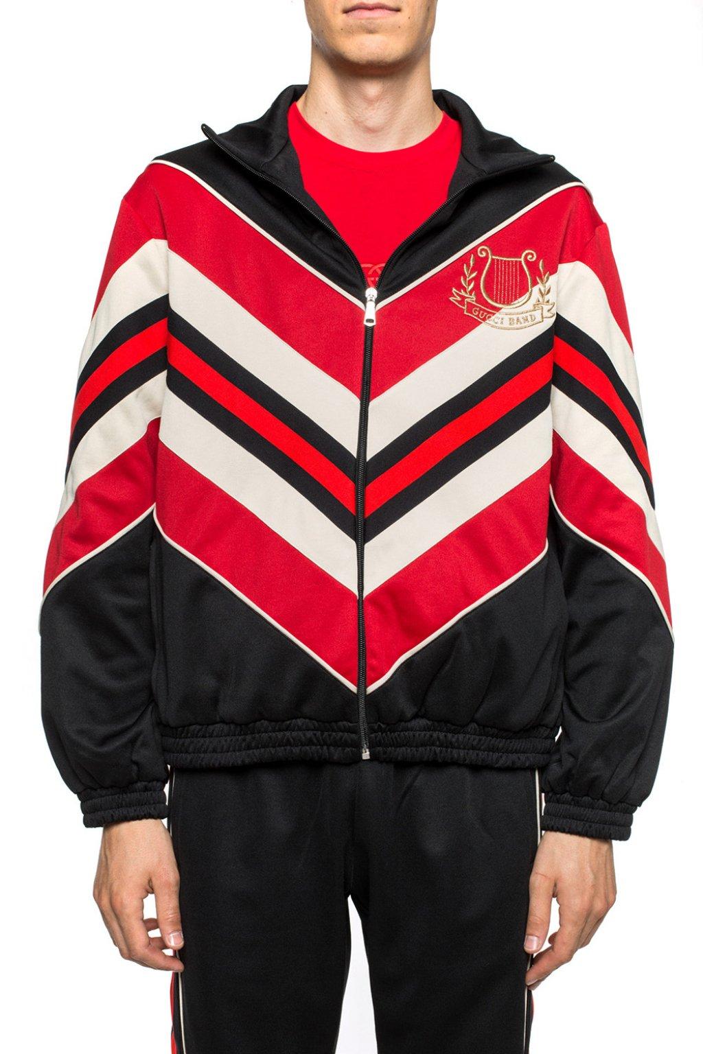 Gucci Chevron Red Stripe Track Jacket with Lyre in Black